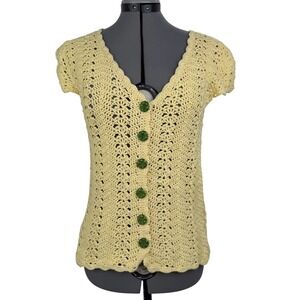 Vintage Handmade Crochet Top Yellow Hippiecore Cottagecore women's Size Small